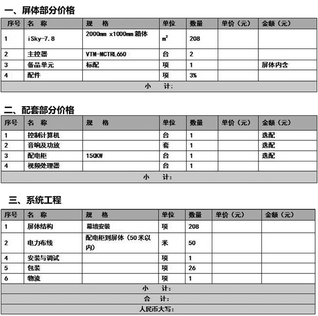 附报价参考表